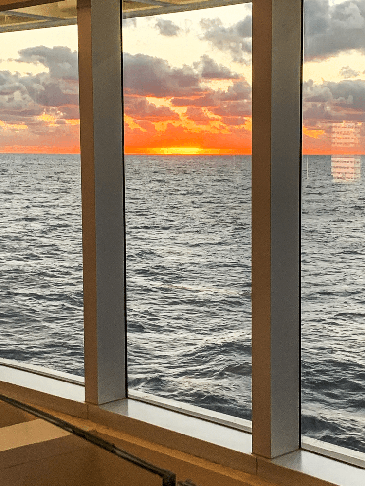 Sunset seen from a window of the MSC Cruise.